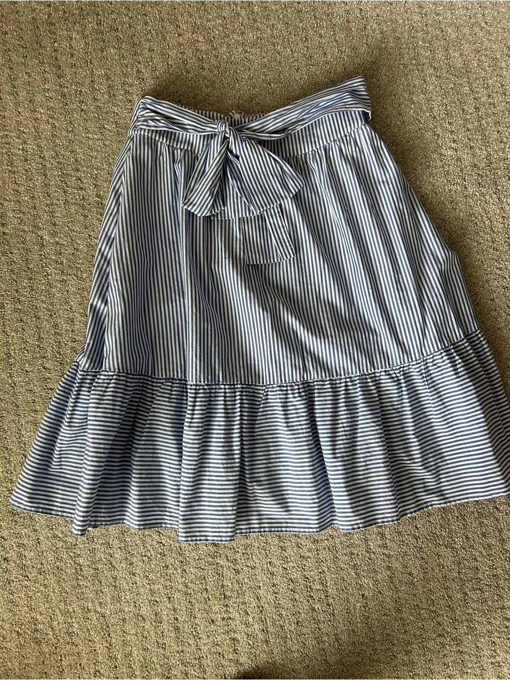 J. Crew Blue and White Striped Tie-Waist A-Line Skirt